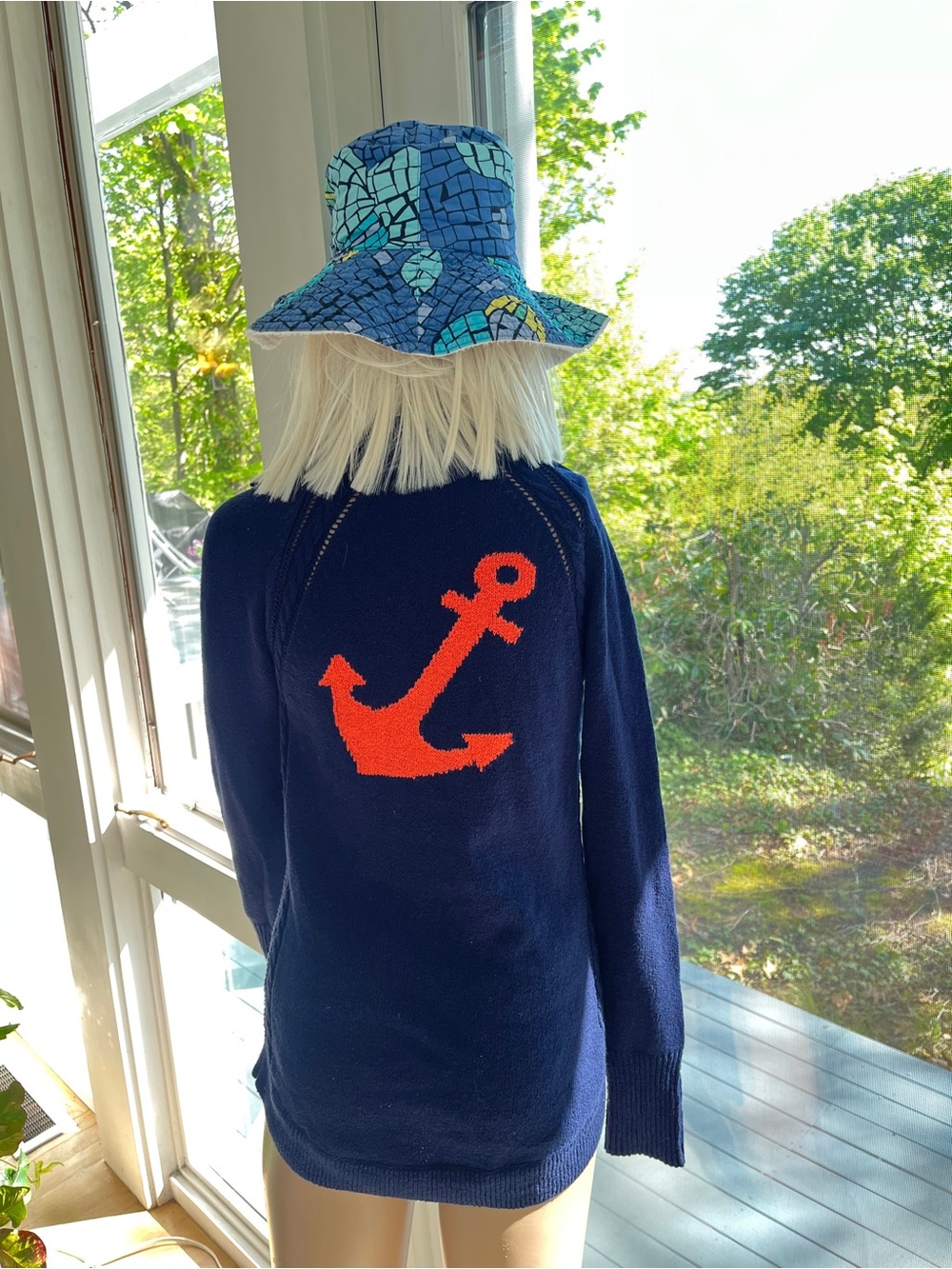 Lilly Pulitzer Navy Sweater with Orange Anchor Motif